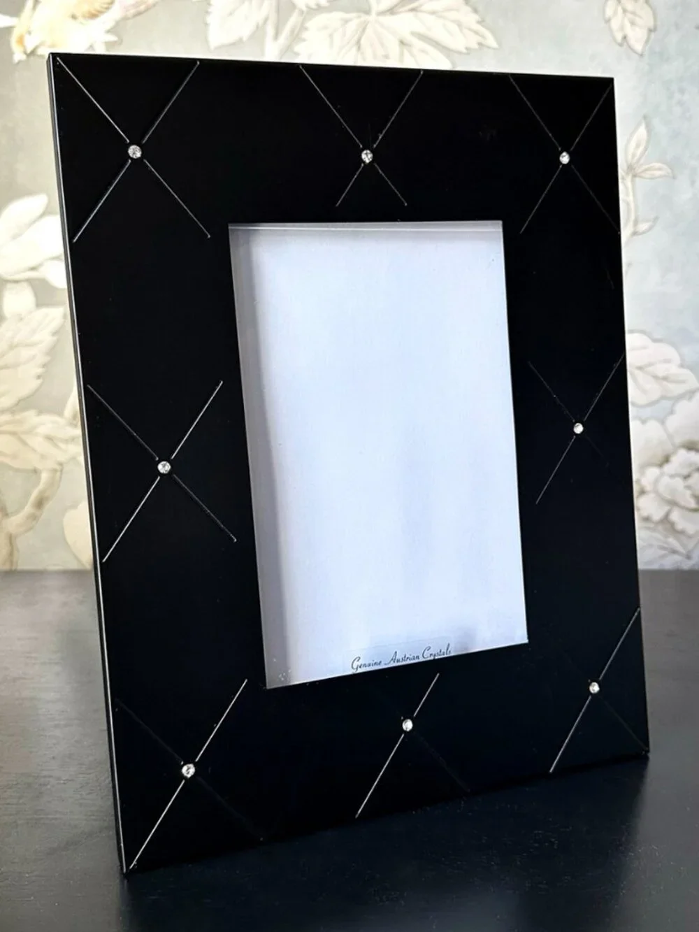 Black Metal 5x7 Picture Frame Genuine Austrian Crystals Sheffield Home NWOT
